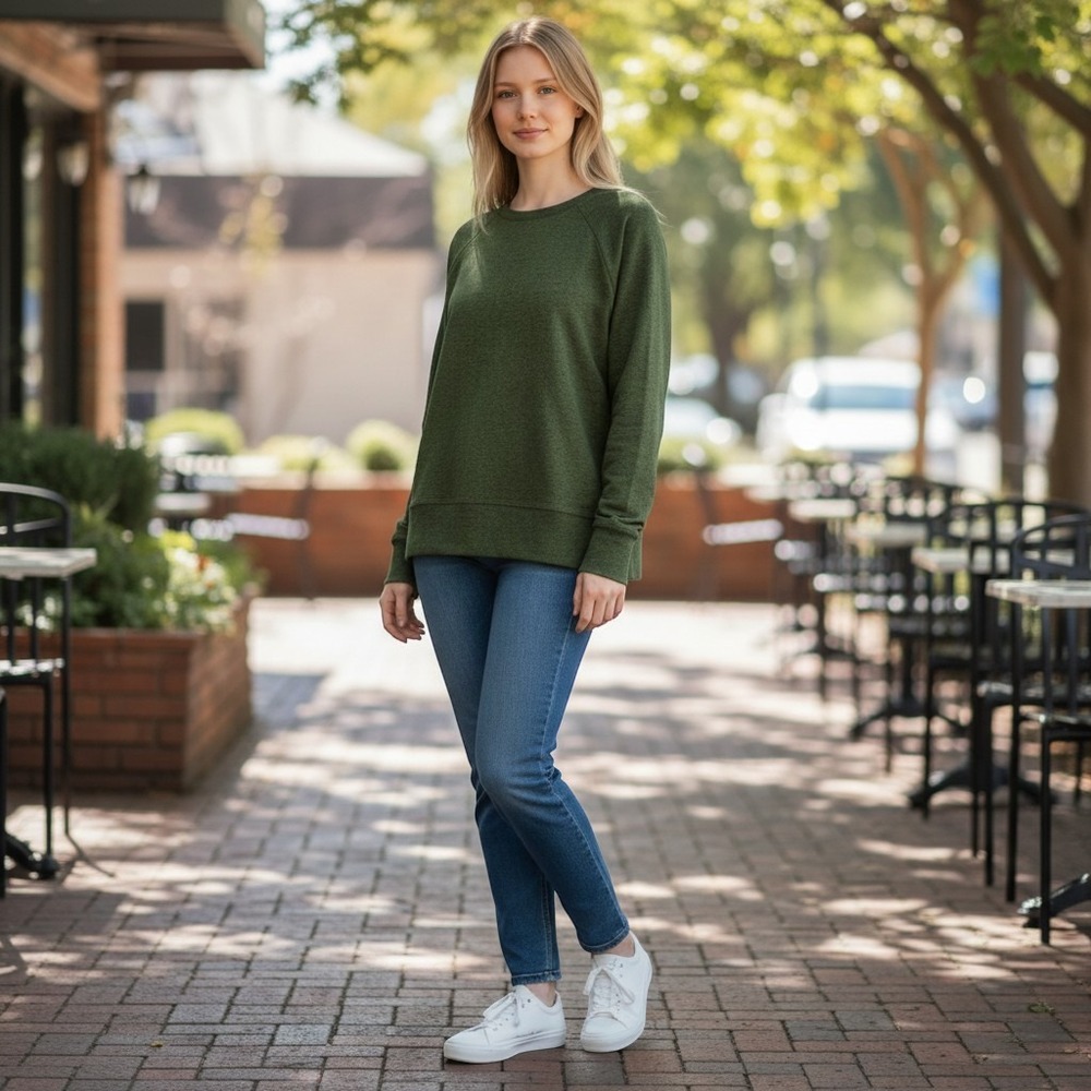 Workshop Republic Clothing Womens Medium Olive Green Heathered Raglan Top L/S